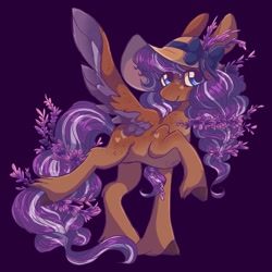 Size: 2078x2079 | Tagged: safe, artist:cupute, imported from derpibooru, oc, oc only, pegasus, pony, pegasus oc, purple background, simple background, solo, spread wings, wings