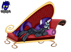 Size: 4154x3000 | Tagged: safe, alternate version, artist:damlanil, imported from derpibooru, rarity, pony, unicorn, bdsm, blushing, bodysuit, bondage, bondage mask, boots, catsuit, clothes, collar, corset, couch, cute, eyeshadow, fainting couch, female, gag, gimp suit, high heels, hood, horn, latex, latex boots, latex suit, looking at you, lying down, makeup, mare, muzzle gag, pillow, raribetes, rubber, shiny, shoes, show accurate, simple background, solo, suit, transparent background, underhoof, vector