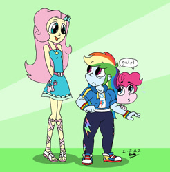 Size: 887x900 | Tagged: safe, artist:tmntsam, imported from derpibooru, fluttershy, pinkie pie, rainbow dash, human, equestria girls, converse, diverse body types, equestria girls toon, female, gulp, height difference, shoes, shortstack, smoldash, tallershy, trio, trio female