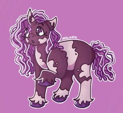 Size: 1200x1106 | Tagged: safe, artist:melonix_, idw, imported from derpibooru, pony, unicorn, spoiler:comic, spoiler:g5comic, spoiler:g5comic14, coat markings, dreadlocks, g5, pinto, purple background, simple background, solo, surprised, unshorn fetlocks, violette rainbow, vitiligo