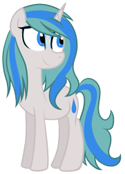 Size: 983x1357 | Tagged: safe, artist:technoponywardrobe, imported from derpibooru, oc, oc only, oc:charity seashell, pony, unicorn, derpibooru community collaboration, 2023 community collab, blue eyes, cute, eyelashes, eyeshadow, female, full body, horn, makeup, simple background, smiling, solo, standing, tail, transparent background, two toned mane, two toned tail, unicorn oc, water droplet