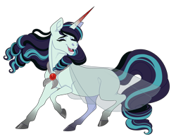 Size: 1900x1500 | Tagged: safe, artist:uunicornicc, imported from derpibooru, oc, oc only, pony, unicorn, eyes closed, female, horn, mare, offspring, open mouth, open smile, parent:coloratura, parent:king sombra, simple background, smiling, solo, transparent background, unicorn oc