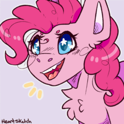 Size: 1000x1000 | Tagged: safe, artist:heart-sketch, imported from derpibooru, pinkie pie, earth pony, pony, animated, beanbrows, bust, chest fluff, cute, diapinkes, emanata, eyebrows, female, frame by frame, gif, mare, open mouth, open smile, portrait, signature, simple background, smiling, solo, squigglevision, starry eyes, wingding eyes