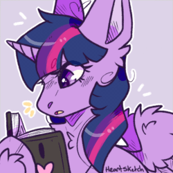 Size: 1000x1000 | Tagged: safe, artist:heart-sketch, imported from derpibooru, twilight sparkle, alicorn, pony, animated, beanbrows, book, bookhorse, bust, commission, eye clipping through hair, eyebrows, eyebrows visible through hair, female, frame by frame, gif, mare, portrait, reading, signature, simple background, solo, squigglevision, twilight sparkle (alicorn), your character here