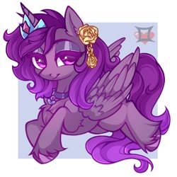 Size: 2000x2000 | Tagged: safe, artist:lemondoods, imported from derpibooru, oc, oc only, alicorn, pony, accessory, alicorn oc, collar, commission, horn, solo, wings