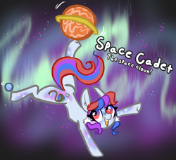 Size: 979x891 | Tagged: safe, artist:nootaz, imported from derpibooru, oc, oc only, oc:space cadet, earth pony, pony, aurora borealis, clown, earth pony oc, female, mare, open mouth, open smile, smiling, solo, space