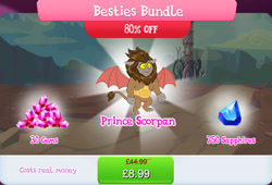 Size: 1264x857 | Tagged: safe, imported from derpibooru, scorpan, gargoyle, bundle, costs real money, english, gameloft, gem, jewelry, male, mobile game, my little pony: magic princess, necklace, numbers, official, sale, scorpan's necklace, solo, solo focus, tail, text, wings