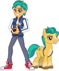 Size: 9095x10866 | Tagged: safe, artist:emeraldblast63, imported from derpibooru, hitch trailblazer, earth pony, human, pony, equestria girls, absurd resolution, american football, badge, blaze (coat marking), clothes, coat markings, cocky, confident, converse, equestria girls (g5), equestria girls-ified, facial markings, football, g4, g5, g5 to equestria girls, g5 to g4, generation leap, grin, human ponidox, jacket, jock, male, pale belly, pants, self paradox, self ponidox, shoes, simple background, smiling, smirk, sneakers, socks (coat markings), sports, stallion, transparent background, unshorn fetlocks, varsity jacket