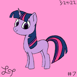 Size: 2000x2000 | Tagged: safe, artist:lucytwostickz, imported from derpibooru, twilight sparkle, unicorn, 2022, old art, pink background, simple background, solo