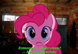 Size: 540x378 | Tagged: source needed, useless source url, safe, imported from ponybooru, pinkie pie, solo, spanish, subtitles, uncomfortable