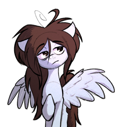 Size: 734x776 | Tagged: artist needed, safe, imported from twibooru, oc, oc only, pegasus, pony, ahoge, image, oc name needed, png, raised leg, simple background, spread wings, white background, wings