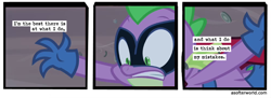 Size: 720x261 | Tagged: safe, edit, edited screencap, imported from ponybooru, screencap, humdrum, spike, dragon, power ponies (episode), a softer world, catchphrase, comic, mask, motto, power ponies, regret, screencap comic, solo, text, wolverine