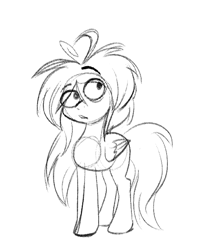 Size: 544x617 | Tagged: artist needed, safe, imported from twibooru, oc, oc only, pegasus, pony, ahoge, black and white, grayscale, image, looking at something, mane, monochrome, oc name needed, png, simple background, sketch, white background