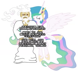 Size: 1529x1392 | Tagged: artist needed, source needed, safe, imported from derpibooru, princess celestia, alicorn, human, ask, darkmatter2525, god, simple background, white background, yaweh god