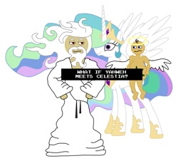 Size: 1391x1256 | Tagged: artist needed, source needed, safe, imported from derpibooru, princess celestia, alicorn, human, ask, darkmatter2525, god, jeffery the baby, simple background, white background, yaweh god
