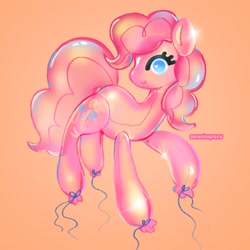 Size: 3000x3000 | Tagged: safe, artist:softpinkpony, imported from derpibooru, pinkie pie, balloon pony, earth pony, inflatable pony, object pony, original species, pony, balloon, balloonie pie, inflatable, orange background, ponified, simple background, smiling, solo