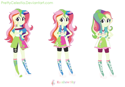 Size: 1030x714 | Tagged: safe, artist:prettycelestia, imported from twibooru, fluttershy, rainbow dash, oc:rainbow shy, boots, clothes, fusion, high heel boots, image, jacket, png, purple eyes, shoes