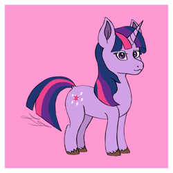 Size: 932x932 | Tagged: safe, artist:lucytwostickz, imported from derpibooru, twilight sparkle, pony, unicorn, 2022, female, mare, old art, pink background, simple background, solo, unicorn twilight, unshorn fetlocks