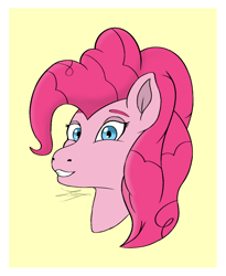 Size: 1074x1309 | Tagged: safe, artist:lucytwostickz, imported from derpibooru, pinkie pie, earth pony, pony, 2022, bust, female, mare, old art, simple background, solo, yellow background