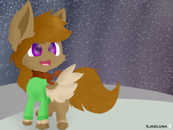 Size: 4000x3000 | Tagged: safe, artist:ilikeluna, imported from derpibooru, oc, oc only, oc:cookie stamps, pegasus, clothes, pegasus oc, scarf, snow, snowfall, solo