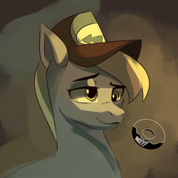 Size: 4000x4000 | Tagged: safe, artist:poxy_boxy, imported from derpibooru, derpy hooves, pegasus, pony, absurd resolution, bust, cap, female, hat, lidded eyes, mare, signature, solo