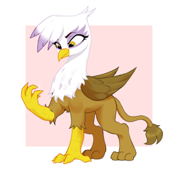 Size: 2785x2700 | Tagged: safe, artist:aquaticvibes, imported from derpibooru, gilda, griffon, abstract background, beak, female, folded wings, passepartout, raised leg, solo, talons, wings