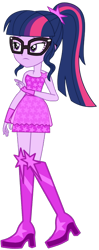 Size: 286x720 | Tagged: safe, artist:ajosterio, imported from derpibooru, sci-twi, twilight sparkle, human, equestria girls, bare shoulders, boots, clothes, dress, glasses, high heel boots, shirt, shoes, simple background, skirt, sleeveless, solo, strapless, transparent background