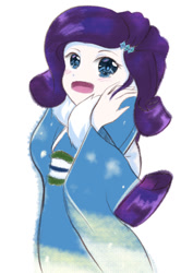Size: 752x1063 | Tagged: safe, artist:tealhikari, imported from derpibooru, rarity, human, equestria girls, blue eyes, blushing, clothes, female, happy, kimono (clothing), open mouth, simple background, solo, traditional art, white background