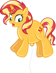 Size: 1259x1646 | Tagged: safe, artist:dupontsimon, artist:melisareb, imported from derpibooru, sunset shimmer, balloon pony, inflatable pony, unicorn, fanfic:magic show of friendship, blimp, floating, helium, inanimate tf, inflation, open mouth, round belly, rubber, simple background, solo, string, transformation, transparent background, vector