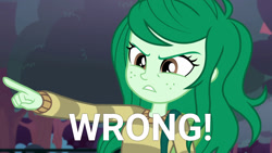 Size: 1803x1014 | Tagged: safe, edit, edited screencap, imported from derpibooru, screencap, wallflower blush, human, equestria girls, equestria girls series, forgotten friendship, angry, female, pointing, reaction image, solo, wrong