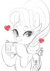 Size: 1000x1414 | Tagged: safe, artist:maren, imported from derpibooru, starlight glimmer, pony, unicorn, backpack, bust, camera, cute, doodle, female, glimmerbetes, heart, hoof hold, looking at you, mare, medibang paint, smiling, solo