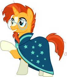 Size: 3000x3448 | Tagged: safe, artist:cloudy glow, imported from derpibooru, sunburst, pony, unicorn, shadow play, .ai available, cloak, clothes, coat markings, glasses, high res, male, raised hoof, simple background, socks (coat markings), solo, stallion, sunburst's cloak, sunburst's glasses, transparent background, vector