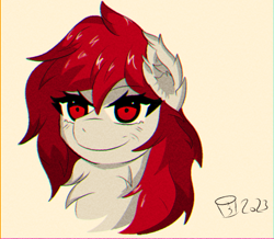 Size: 1048x915 | Tagged: safe, artist:scarletdoodle, imported from derpibooru, oc, oc only, oc:scarlet breeze, pony, anime, anime style, chest fluff, ear fluff, male, red eyes, red mane, shading, solo