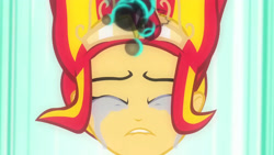 Size: 3072x1727 | Tagged: safe, imported from derpibooru, screencap, sunset shimmer, human, equestria girls, equestria girls (movie), big crown thingy, crying, element of magic, eyes closed, female, jewelry, lip bite, regalia, solo