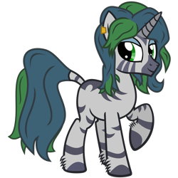 Size: 1200x1200 | Tagged: safe, artist:the smiling pony, imported from derpibooru, oc, oc only, oc:forest glade, hybrid, pony, zebra, zebracorn, zony, derpibooru community collaboration, .svg available, 2023 community collab, ear piercing, earring, eyeshadow, hoof fluff, horn, hybrid oc, jewelry, looking at you, makeup, piercing, simple background, solo, svg, transparent background, vector