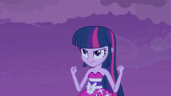 Size: 3072x1727 | Tagged: safe, imported from derpibooru, screencap, twilight sparkle, human, equestria girls, equestria girls (movie), bare shoulders, clothes, dress, fall formal outfits, female, frown, night, sleeveless, sleeveless dress, solo, strapless, twilight ball dress