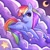 Size: 2500x2501 | Tagged: safe, artist:syrupyyy, imported from derpibooru, rainbow dash, pegasus, pony, cloud, crescent moon, female, high res, lying down, mare, moon, night, prone, solo, stars, wingding eyes, wings