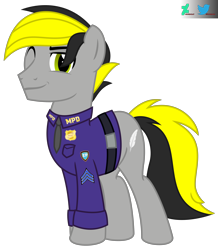Size: 6600x7575 | Tagged: safe, artist:kuren247, imported from derpibooru, oc, oc only, oc:lightpeace, earth pony, pony, badge, belt, clothes, commission, earth pony oc, looking at you, necktie, one eye closed, police, police pony, police uniform, simple background, smiling, smirk, solo, transparent background, wink