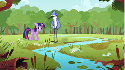 Size: 938x524 | Tagged: safe, artist:broxome, edit, imported from derpibooru, vector edit, twilight sparkle, alicorn, anthro, bird, blue jay, pony, blushing, crossover, crossover shipping, deviantart, female, male, mare, mordecai, mordetwi, regular show, shipping, straight, twilight sparkle (alicorn), vector
