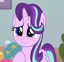 Size: 1116x1080 | Tagged: safe, imported from derpibooru, screencap, starlight glimmer, pony, unicorn, marks for effort, season 8, spoiler:s08, blushing, cropped, cute, daaaaaaaaaaaw, female, glim glam, glimmerbetes, happy, looking at you, mare, smiling, solo