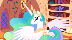 Size: 1920x1080 | Tagged: safe, edit, edited screencap, editor:kanw, imported from derpibooru, screencap, princess celestia, alicorn, pony, lesson zero, animated, bill wurtz, blinking, butt, crown, golden oaks library, i watch it for the plot, jewelry, library, looking at you, looking back, looking back at you, meme, plot, praise the sun, regalia, religion, smiling, solo, sound, spread wings, sunbutt, webm, wings