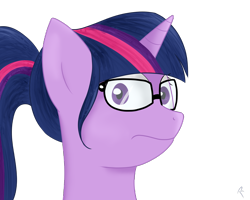 Size: 2500x2000 | Tagged: safe, artist:reinbou, imported from derpibooru, sci-twi, twilight sparkle, pony, unicorn, equestria girls, :s, equestria girls ponified, glasses, looking at you, png, ponytail, simple background, solo, transparent background, unicorn sci-twi, wavy mouth