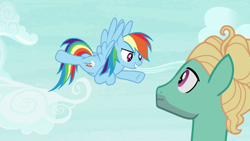 Size: 1280x720 | Tagged: safe, imported from derpibooru, screencap, rainbow dash, zephyr breeze, pegasus, pony, flutter brutter, duo, female, flying, male, mare, stallion