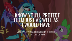 Size: 1920x1080 | Tagged: safe, edit, edited screencap, editor:quoterific, imported from derpibooru, screencap, princess ember, spike, dragon, gauntlet of fire, armor, bloodstone scepter, duo, female, male