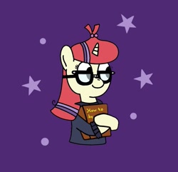 Size: 749x721 | Tagged: safe, artist:beepbeep, imported from derpibooru, moondancer, pony, unicorn, book, clothes, female, glasses, mare, purple background, simple background, solo, sweater
