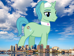 Size: 2048x1554 | Tagged: safe, artist:cheezedoodle96, artist:jaredking779, edit, imported from derpibooru, birch bucket, pony, unicorn, boston, giant pony, giant unicorn, highrise ponies, irl, macro, male, massachusetts, mega giant, photo, ponies in real life, spa pony, stallion