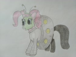 Size: 4032x3016 | Tagged: safe, artist:jakusi, pinkie pie, alien, pony, antennae, clothes, costume, face paint, female, flying saucer, mare, pinktober, solo, traditional art