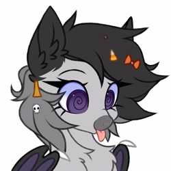 Size: 2560x2560 | Tagged: safe, artist:pesty_skillengton, imported from derpibooru, bat pony, pony, :p, bust, chest fluff, cute, female, mare, portrait, simple background, solo, swirly eyes, tongue out, white background