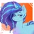 Size: 1500x1500 | Tagged: safe, artist:thelunarmoon, imported from derpibooru, pony, unicorn, abstract background, body freckles, chest fluff, curly mane, female, freckles, g5, horn, lidded eyes, looking at you, mare, misty brightdawn, smiling, solo