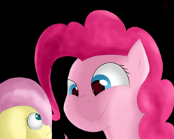 Size: 2500x2000 | Tagged: safe, artist:reinbou, imported from derpibooru, fluttershy, pinkie pie, earth pony, pegasus, pony, black background, duo, duo female, female, simple background